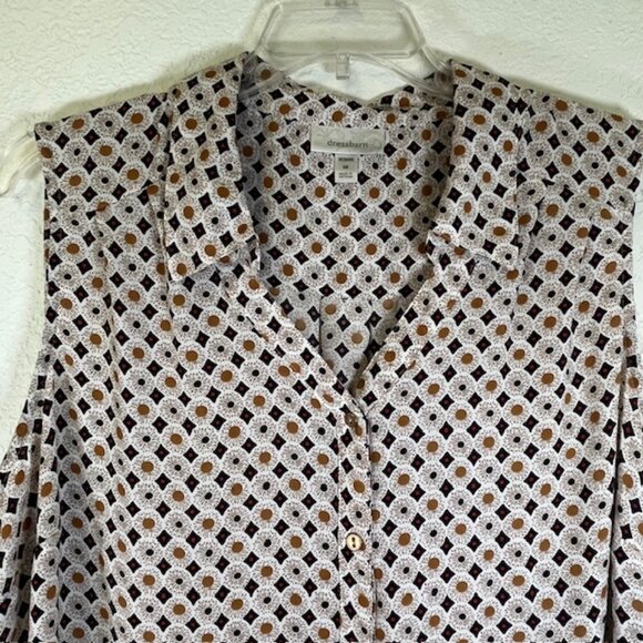 Dress Barn Plus Size Black & Tan Print Button Front Sleeveless Blouse- Size 3X - Picture 2 of 4